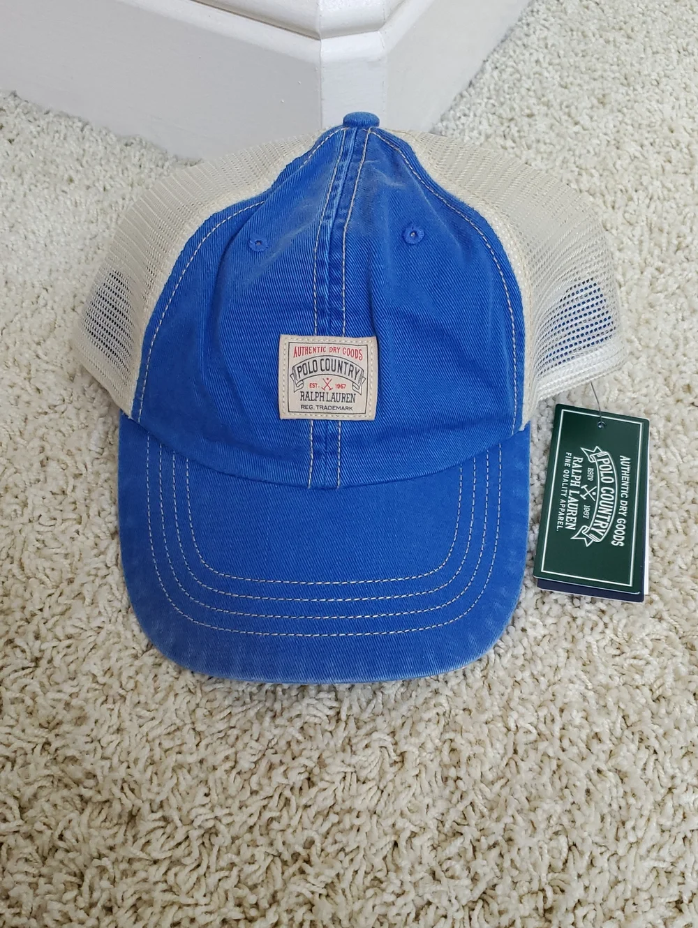 Polo Country by Ralph Lauren Blue & Cream Mesh Trucker Hat